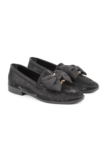 Women's Genuine Leather K029 Nubuck Loafer with Bow Detail and Tpu Sole - MALLTURK