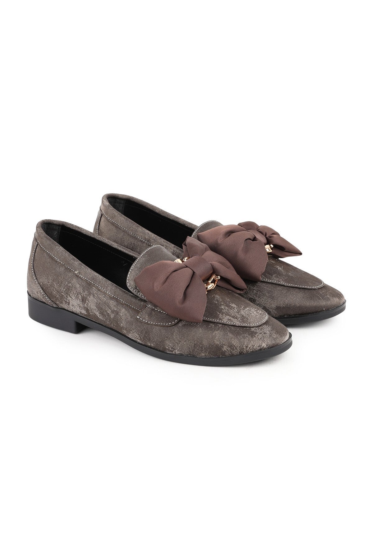Women's Genuine Leather K029 Nubuck Loafer with Bow Detail and Tpu Sole - MALLTURK