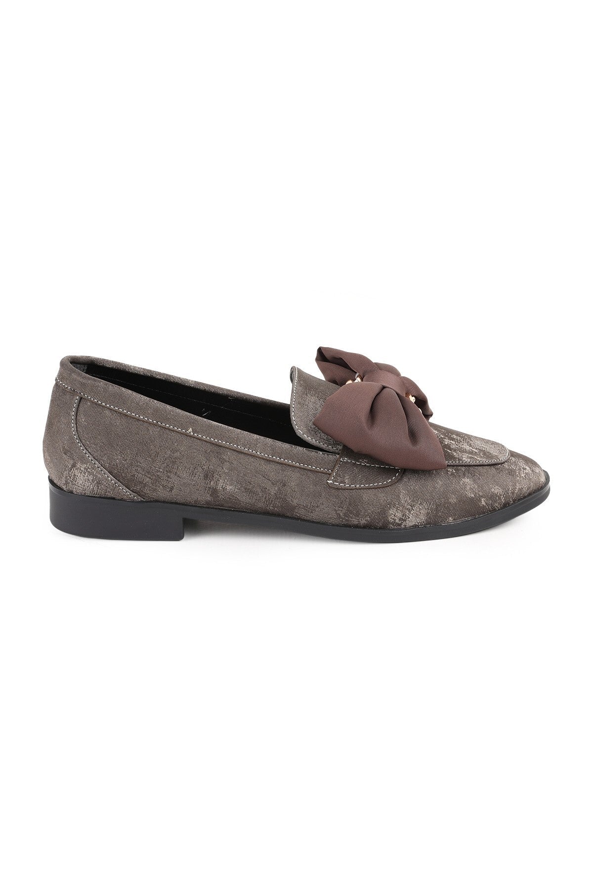 Women's Genuine Leather K029 Nubuck Loafer with Bow Detail and Tpu Sole - MALLTURK