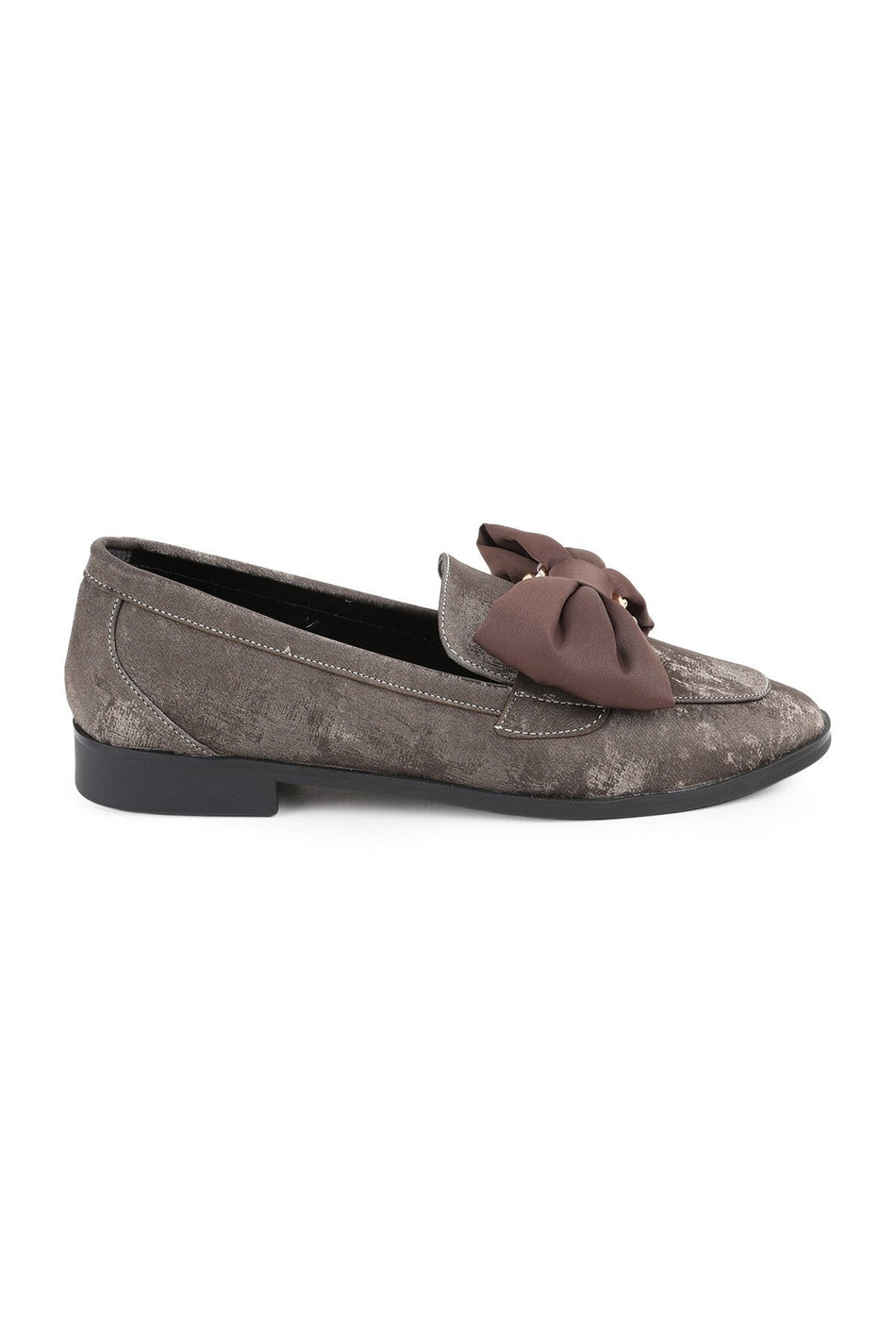 Women's Genuine Leather K029 Nubuck Loafer with Bow Detail and Tpu Sole - MALLTURK