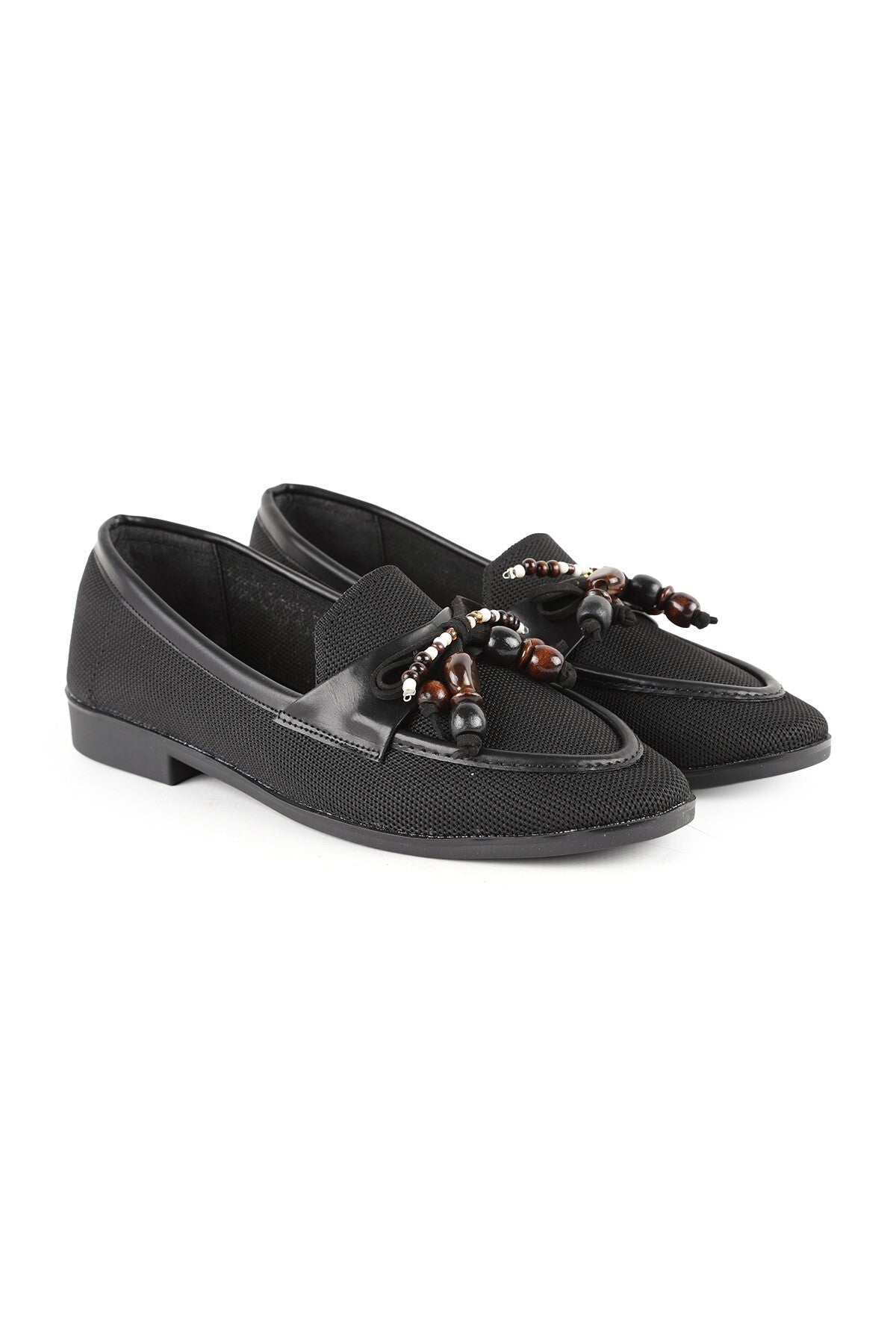 Women's Genuine Leather L085.K0603 Loafer with Bead Accessories - MALLTURK