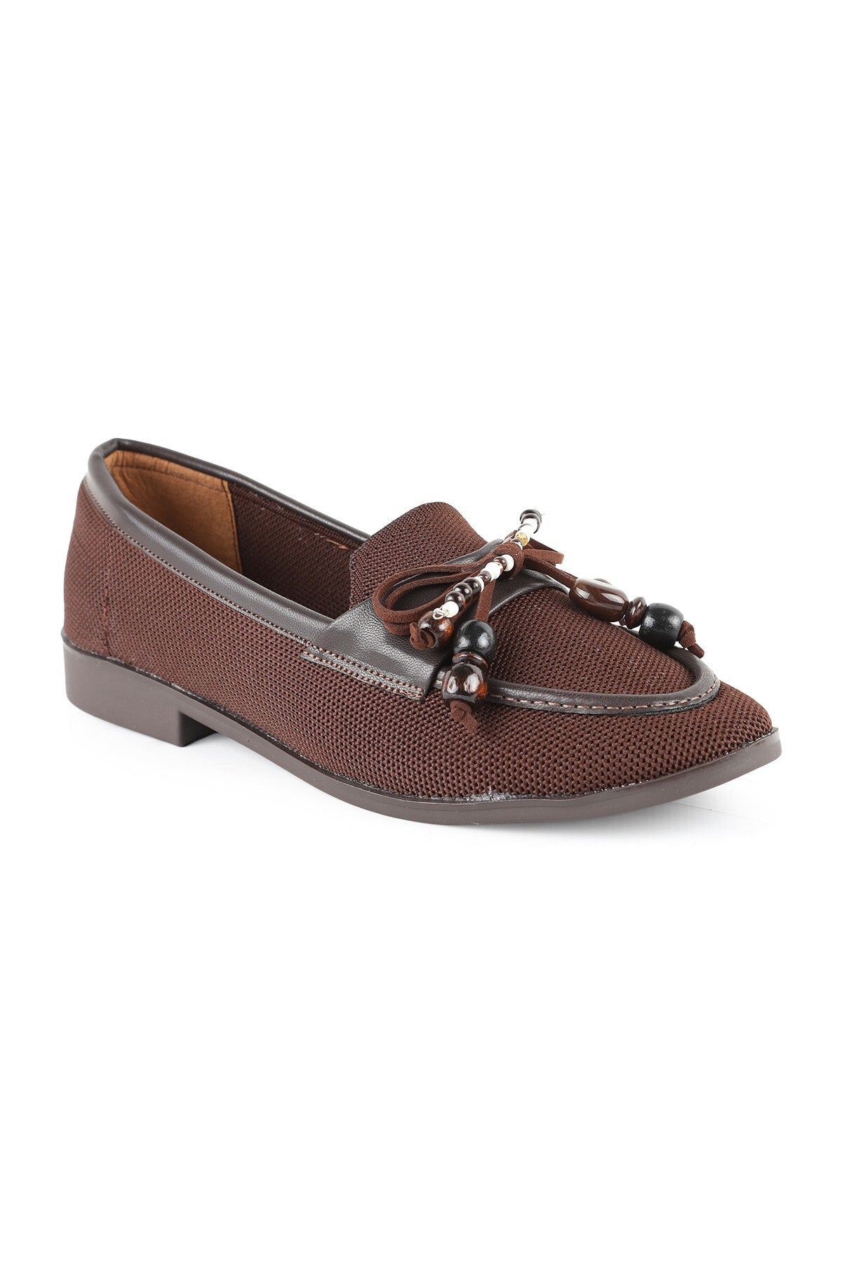 Women's Genuine Leather L085.K0603 Loafer with Bead Accessories - MALLTURK