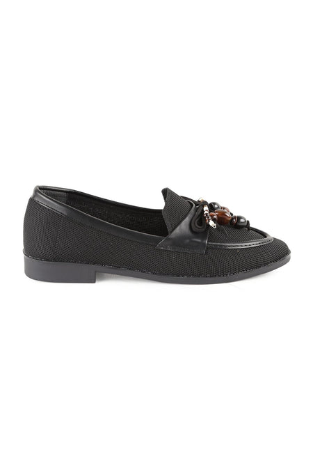 Women's Genuine Leather L085.K0603 Loafer with Bead Accessories - MALLTURK