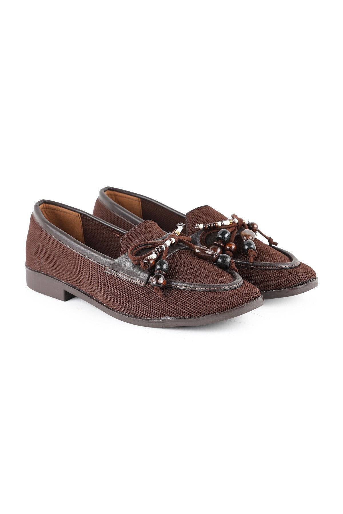 Women's Genuine Leather L085.K0603 Loafer with Bead Accessories - MALLTURK