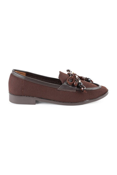 Women's Genuine Leather L085.K0603 Loafer with Bead Accessories - MALLTURK
