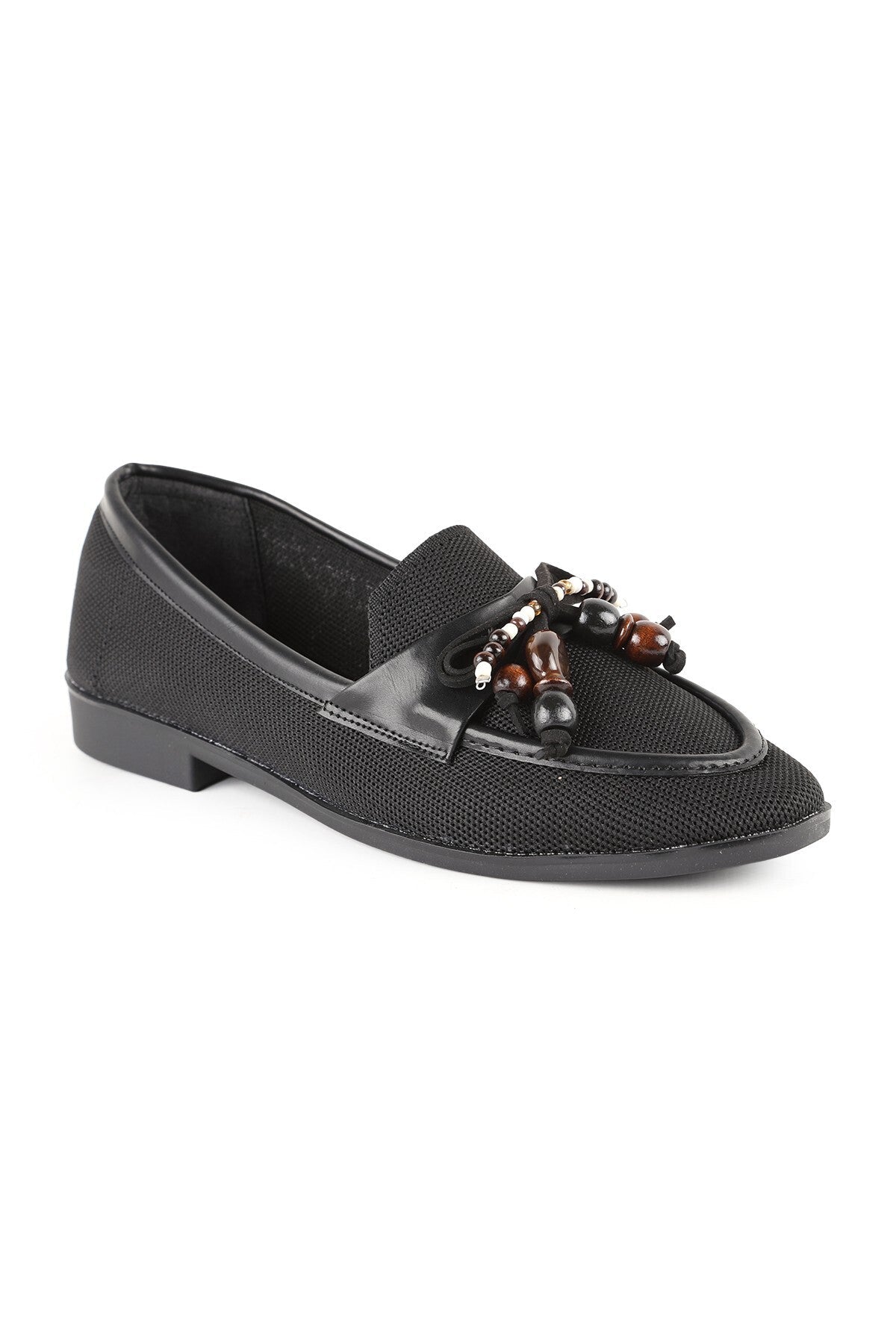 Women's Genuine Leather L085.K0603 Loafer with Bead Accessories - MALLTURK