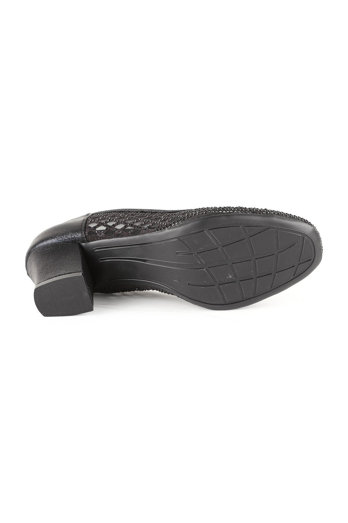 Women's Genuine Leather L085.K502 Stone Detailed Tulle Heeled Shoes - MALLTURK