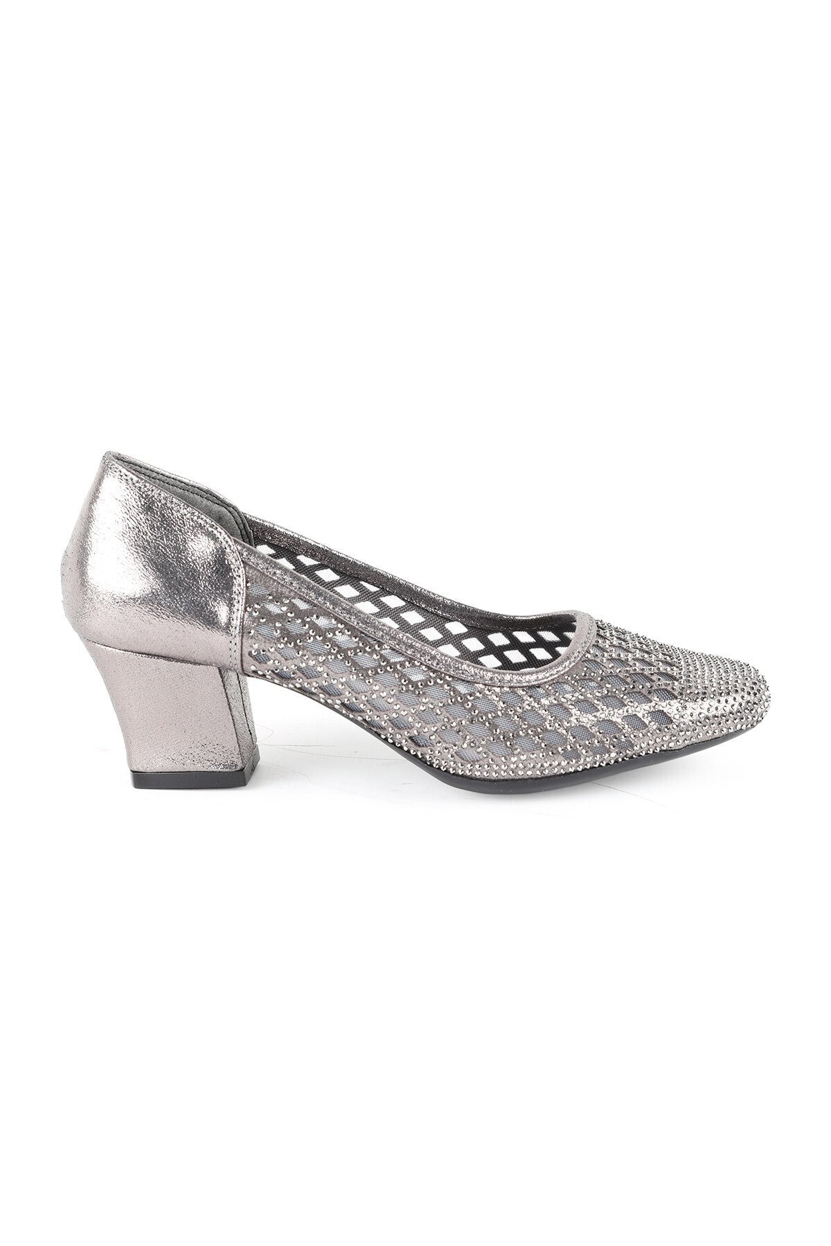 Women's Genuine Leather L085.K502 Stone Detailed Tulle Heeled Shoes - MALLTURK