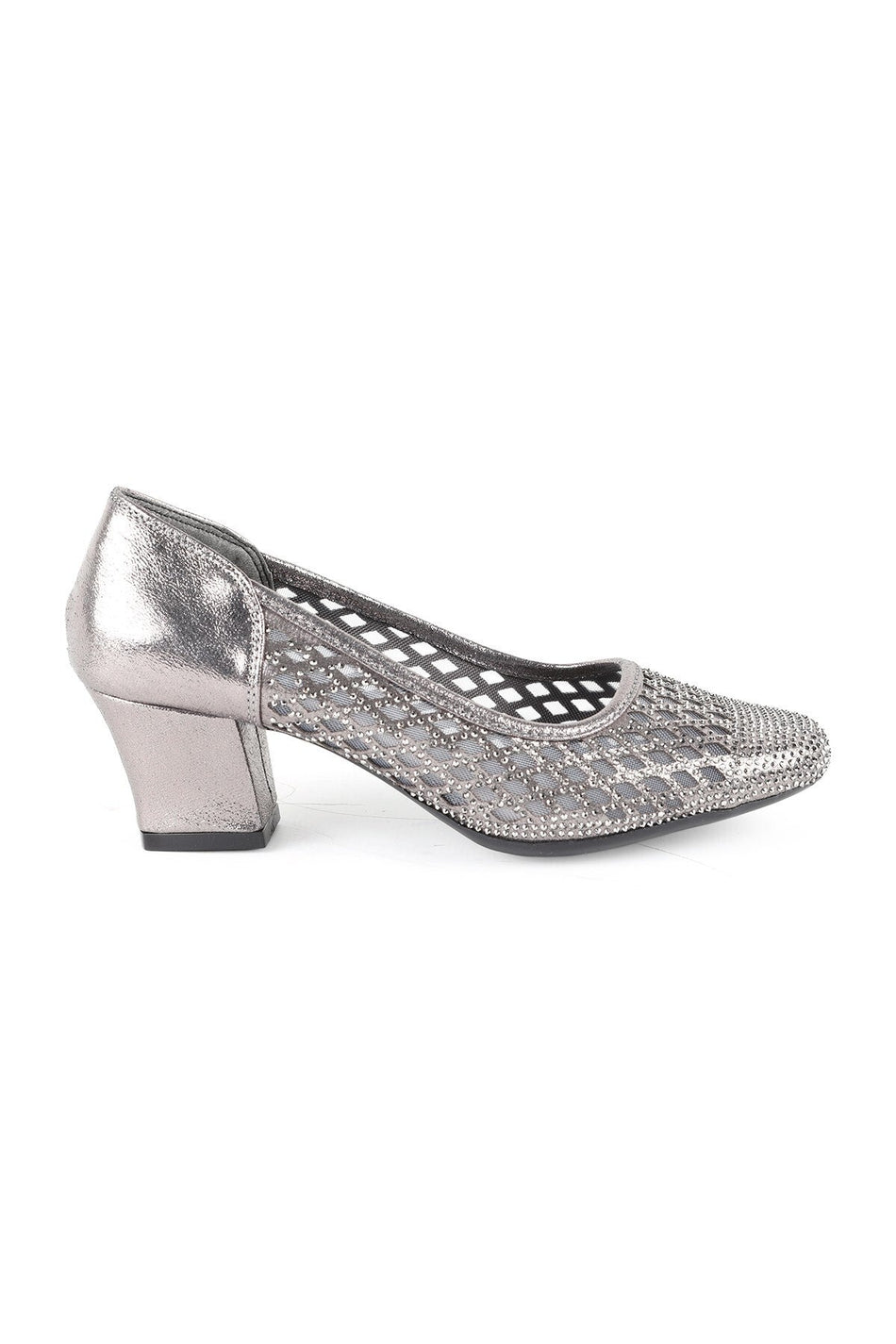 Women's Genuine Leather L085.K502 Stone Detailed Tulle Heeled Shoes - MALLTURK