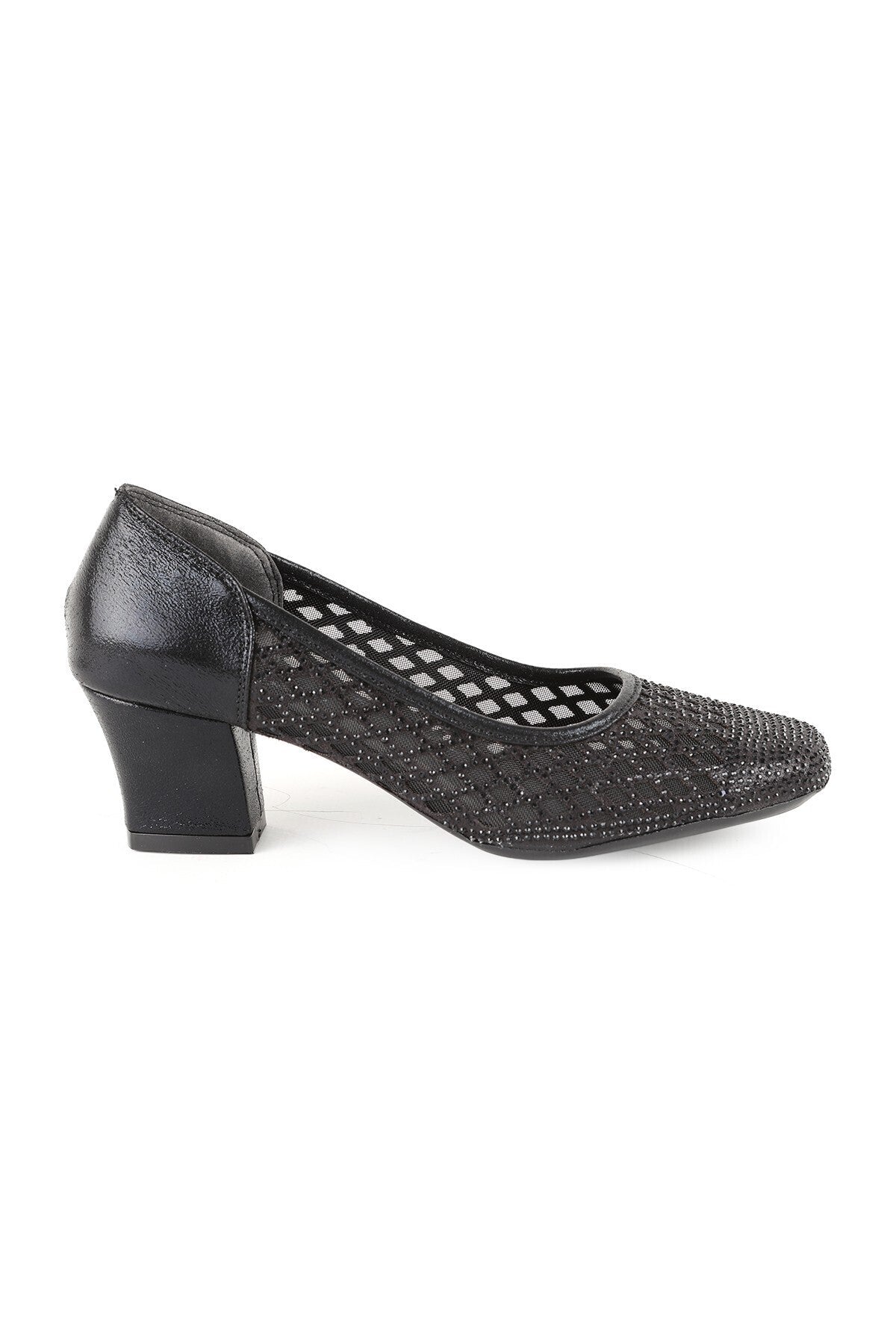 Women's Genuine Leather L085.K502 Stone Detailed Tulle Heeled Shoes - MALLTURK