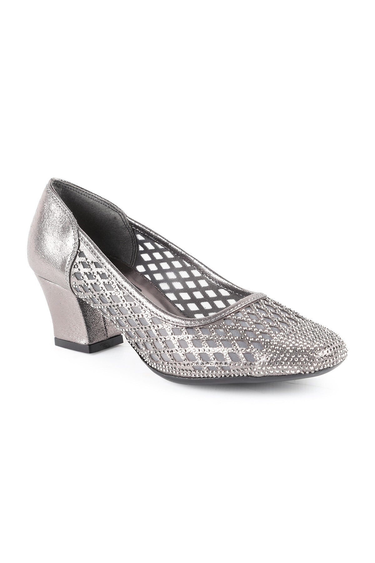 Women's Genuine Leather L085.K502 Stone Detailed Tulle Heeled Shoes - MALLTURK