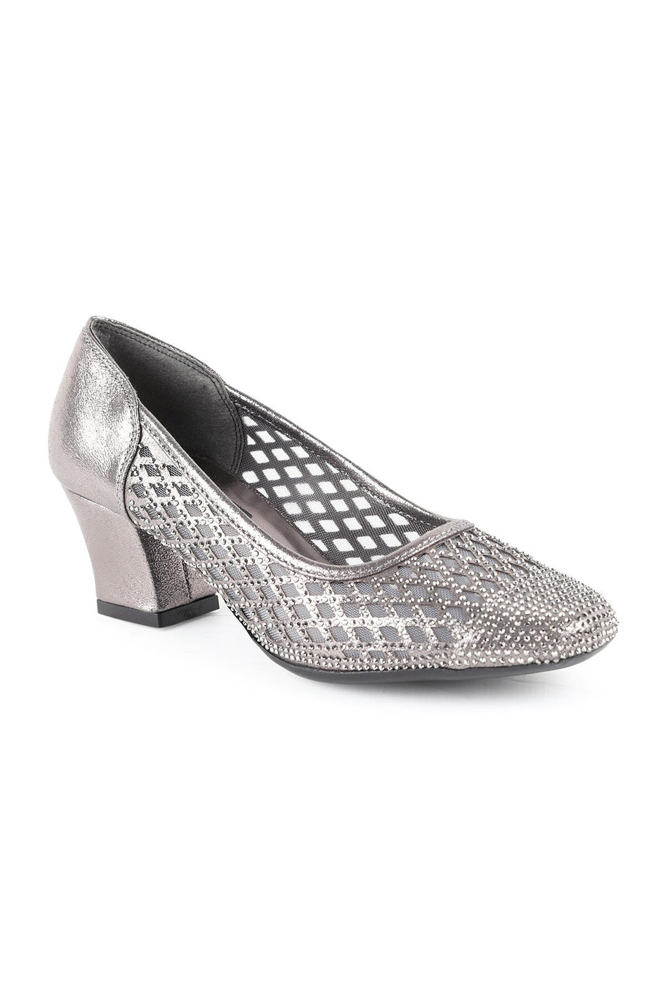 Women's Genuine Leather L085.K502 Stone Detailed Tulle Heeled Shoes - MALLTURK