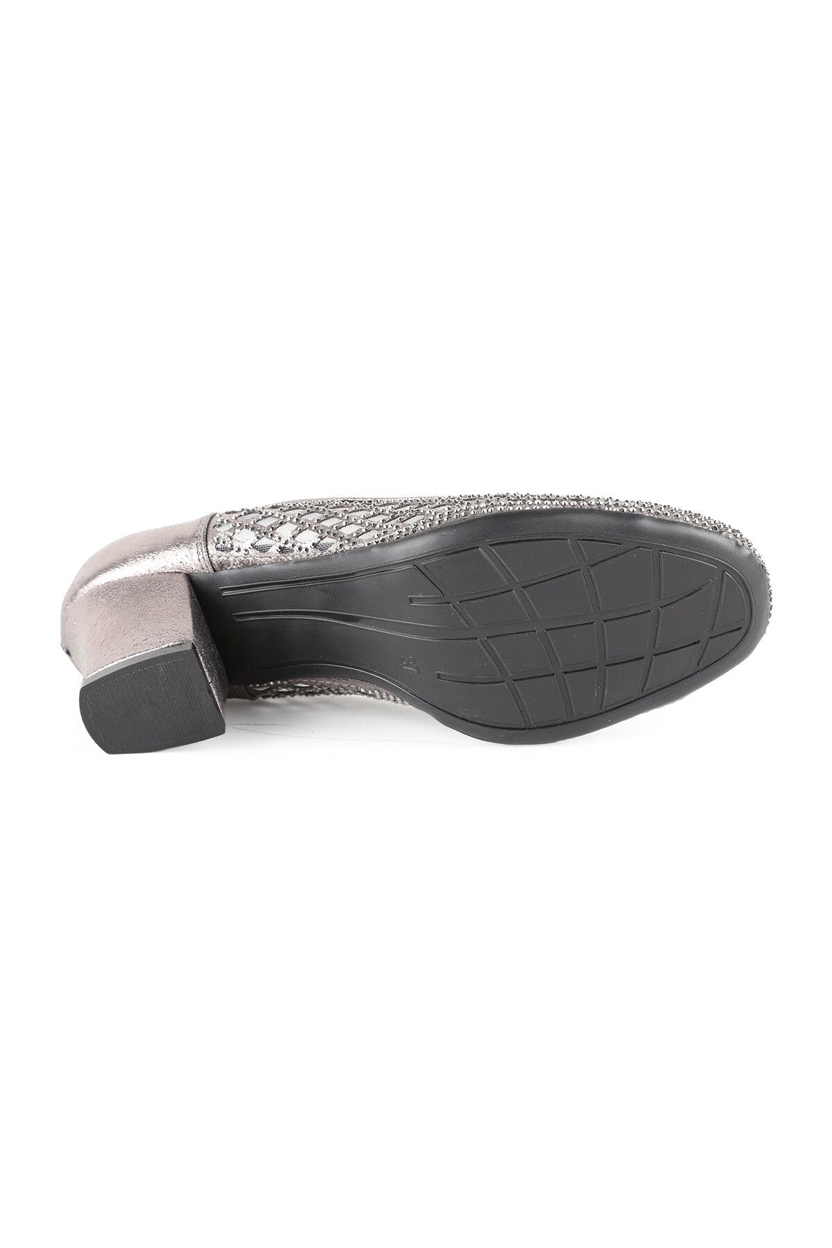 Women's Genuine Leather L085.K502 Stone Detailed Tulle Heeled Shoes - MALLTURK