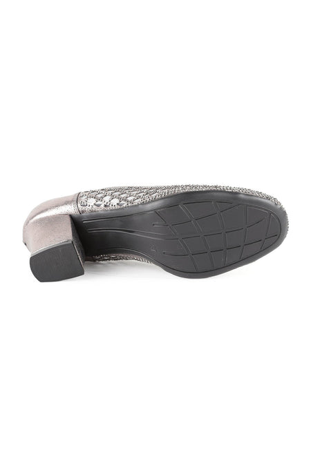 Women's Genuine Leather L085.K502 Stone Detailed Tulle Heeled Shoes - MALLTURK