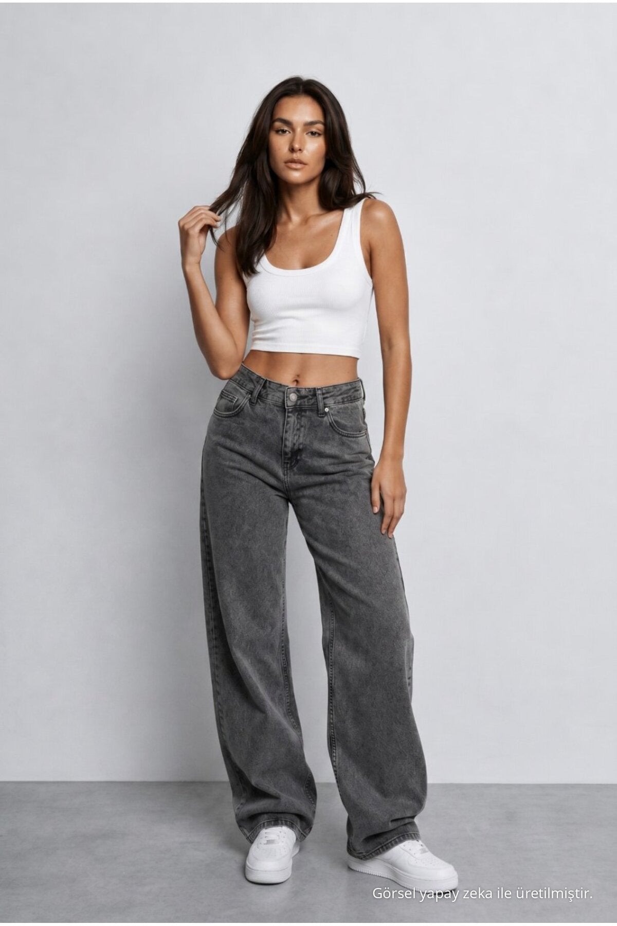 Women's Grey High-Waisted Wide-Leg Loose-Fitting Stretchy Palazzo Pants - MALLTURK