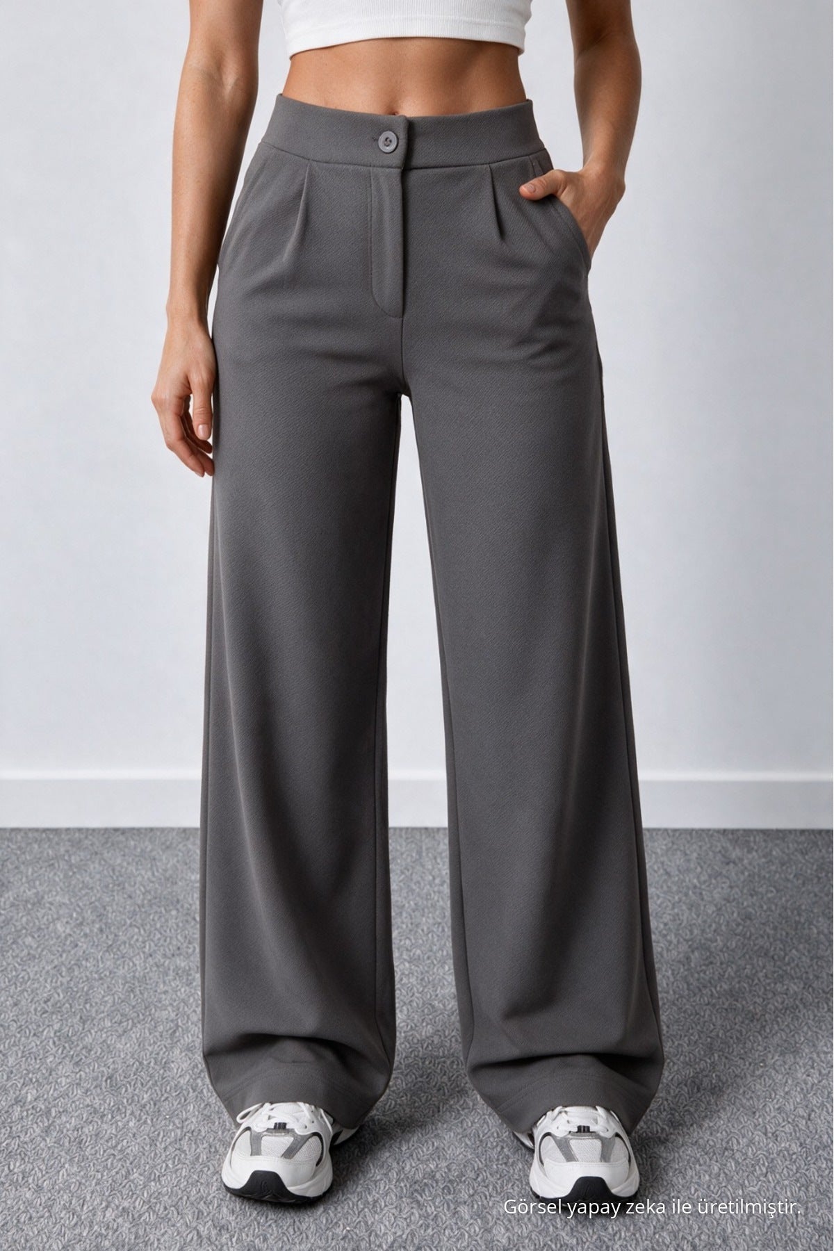 Women's Grey Lycra Palazzo Loose Wide Leg Trousers - MALLTURK