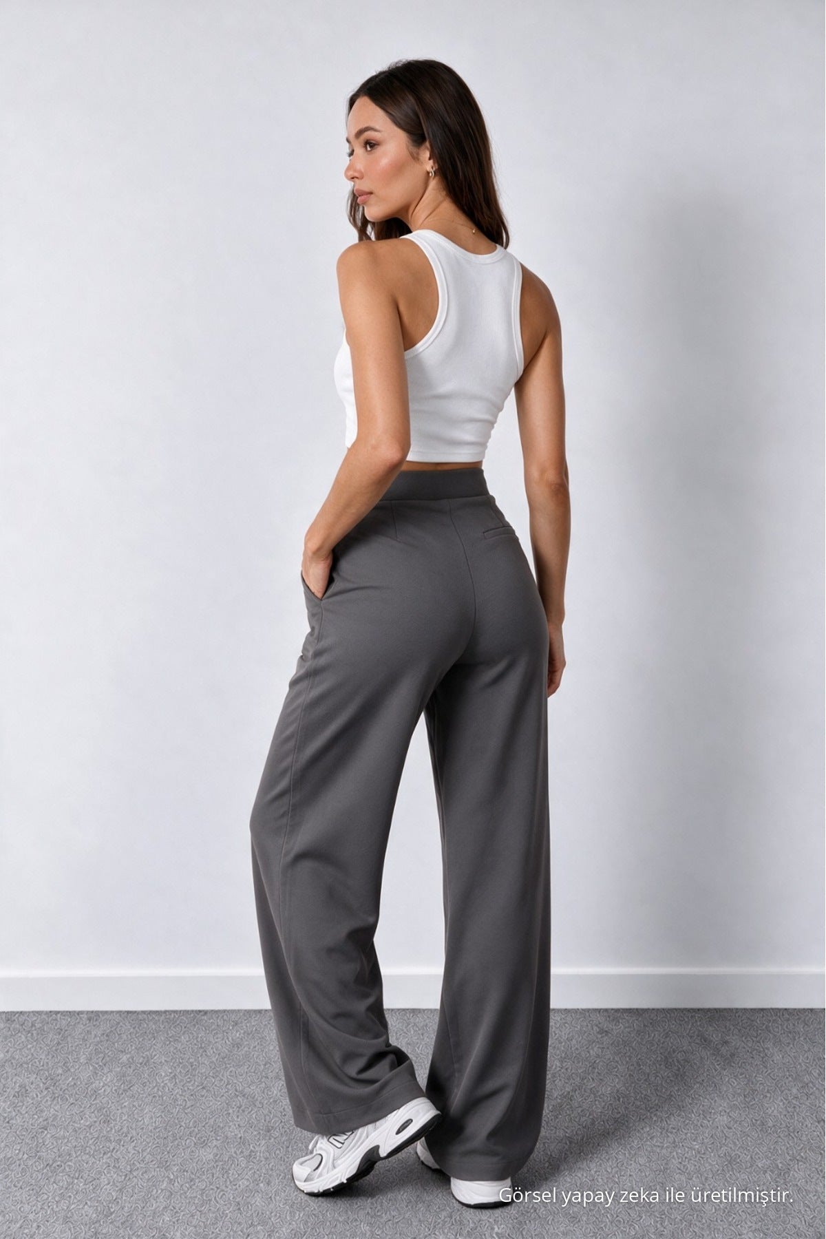 Women's Grey Lycra Palazzo Loose Wide Leg Trousers - MALLTURK