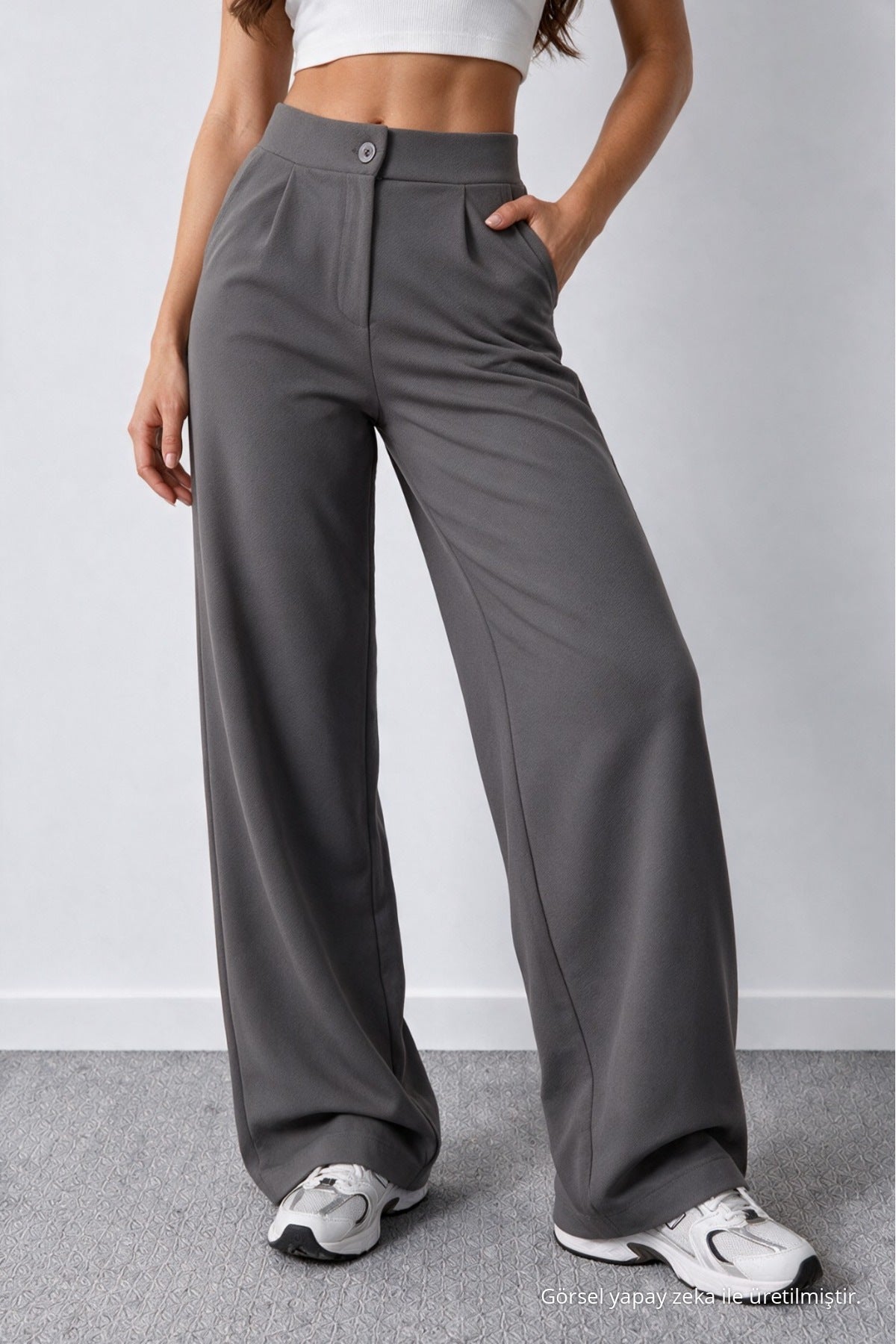 Women's Grey Lycra Palazzo Loose Wide Leg Trousers - MALLTURK