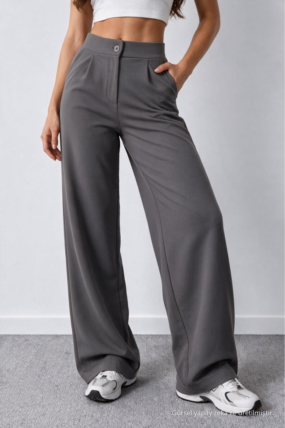 Women's Grey Lycra Palazzo Loose Wide Leg Trousers - MALLTURK
