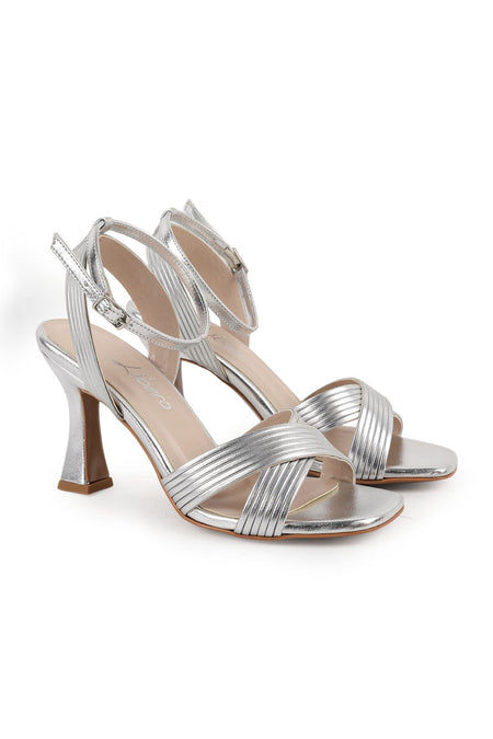 Women's Heeled Sandals Cross-Strapped Square Toe Evening Dress Goblet Heel Shoes L072.5016 - MALLTURK