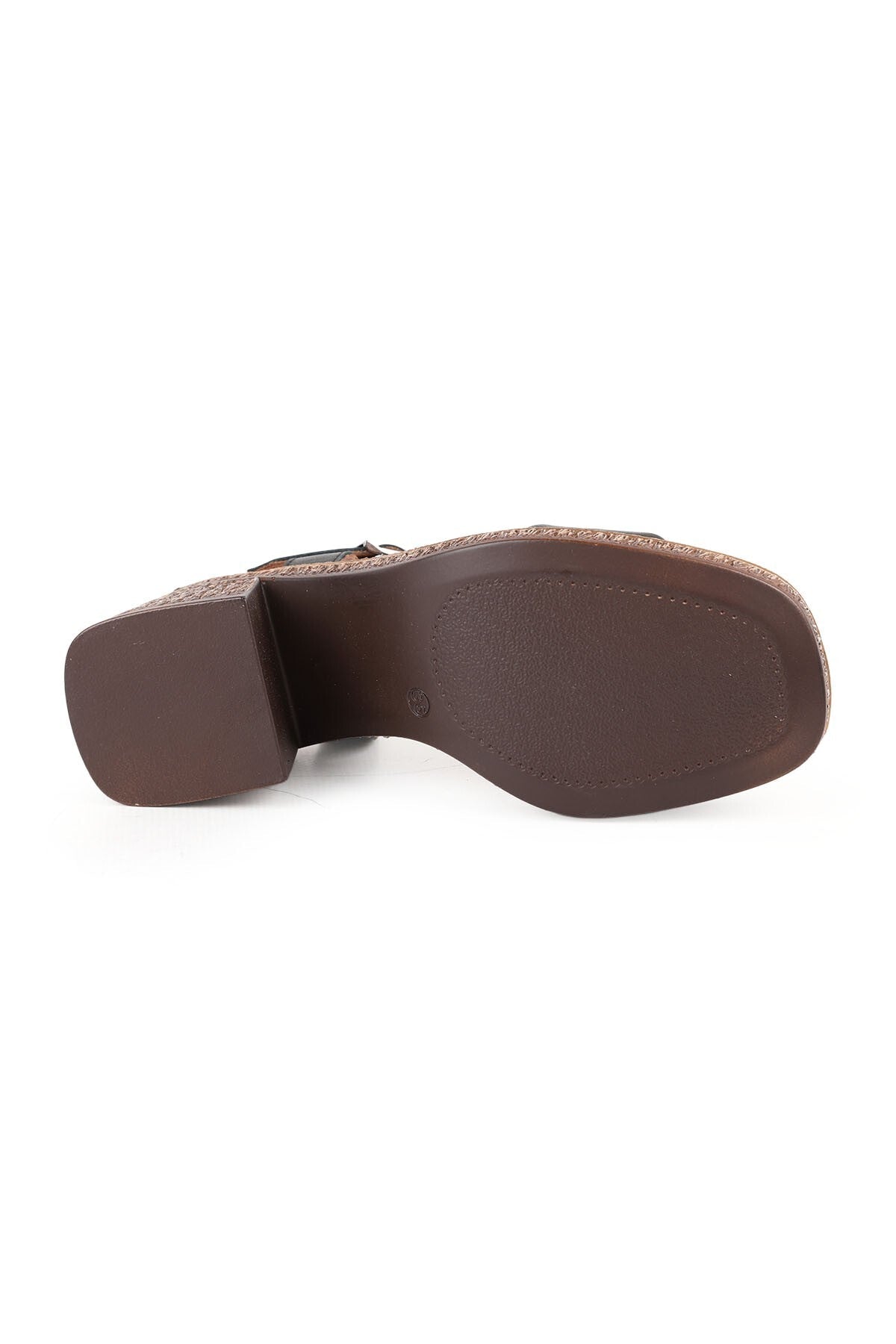 Women's Heeled Sandals Genuine Leather Single Strap Straw Sole Daily Comfortable Sandals L024.260505 - MALLTURK