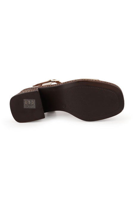 Women's Heeled Sandals Genuine Leather Single Strap Straw Sole Daily Comfortable Sandals L024.260505 - MALLTURK
