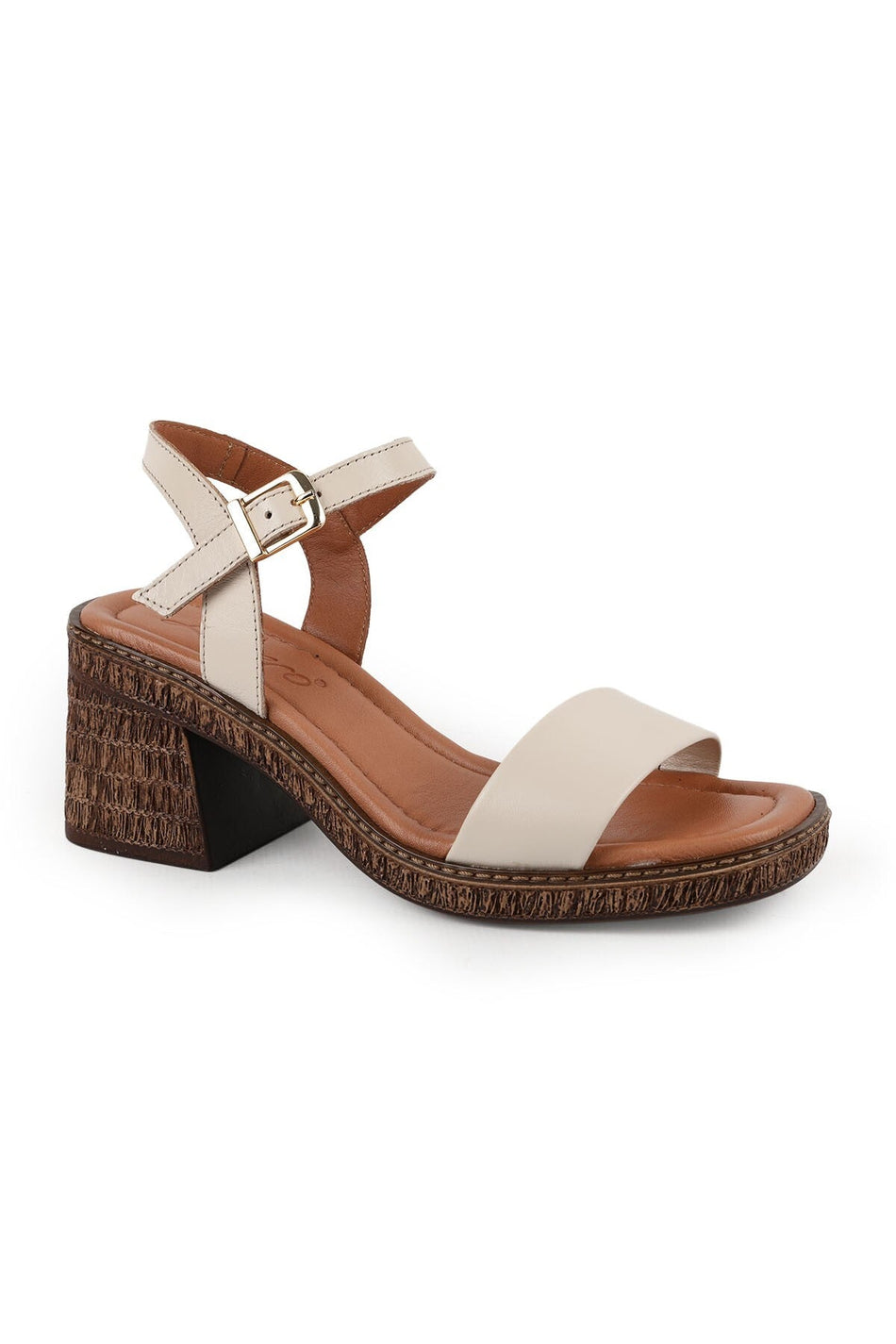 Women's Heeled Sandals Genuine Leather Single Strap Straw Sole Daily Comfortable Sandals L024.260505 - MALLTURK