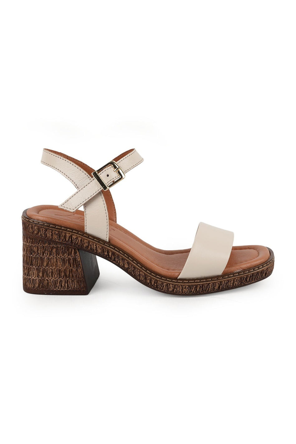 Women's Heeled Sandals Genuine Leather Single Strap Straw Sole Daily Comfortable Sandals L024.260505 - MALLTURK