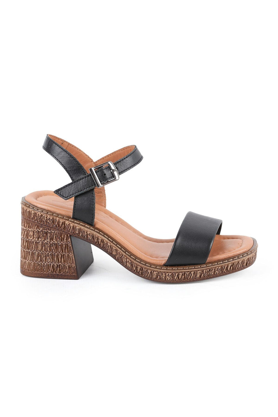 Women's Heeled Sandals Genuine Leather Single Strap Straw Sole Daily Comfortable Sandals L024.260505 - MALLTURK