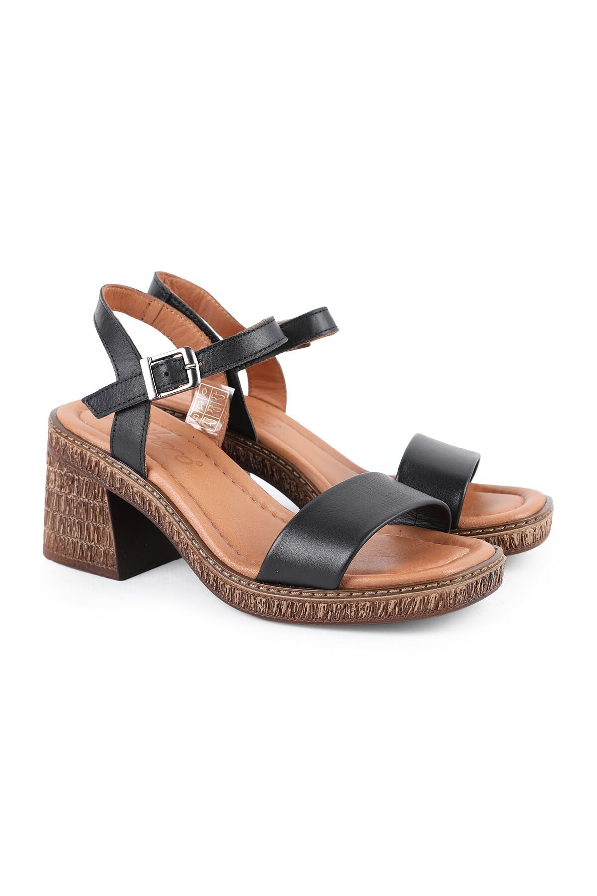 Women's Heeled Sandals Genuine Leather Single Strap Straw Sole Daily Comfortable Sandals L024.260505 - MALLTURK