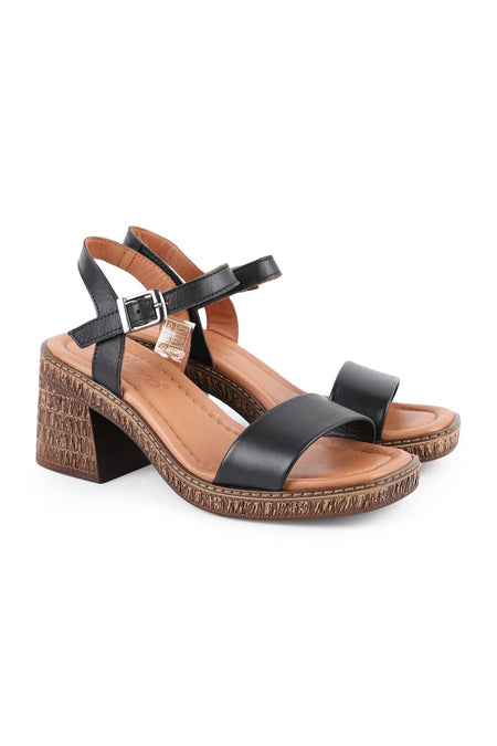 Women's Heeled Sandals Genuine Leather Single Strap Straw Sole Daily Comfortable Sandals L024.260505 - MALLTURK