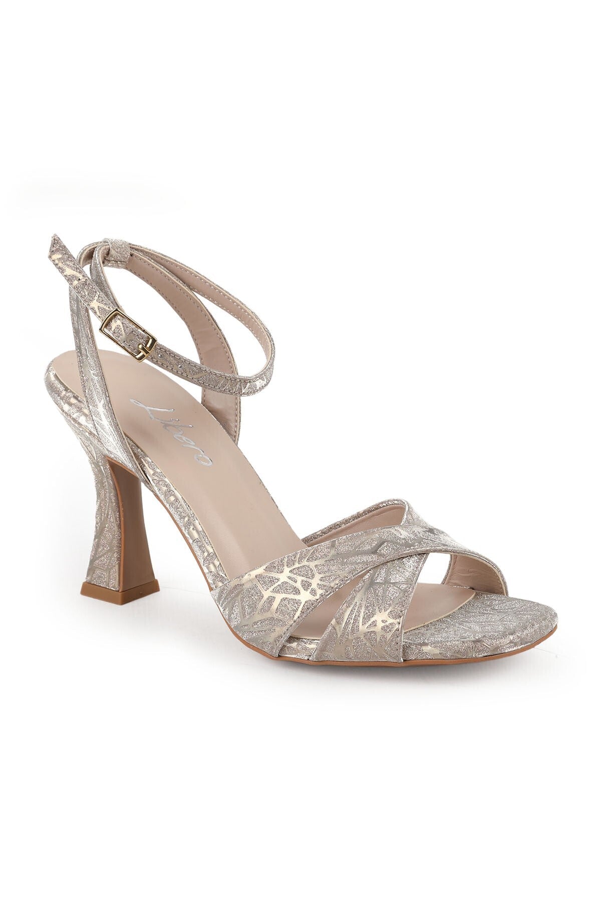 Women's Heeled Sandals Goblet Heeled Self-Patterned Square Toe Evening Shoes L072.3016 - MALLTURK