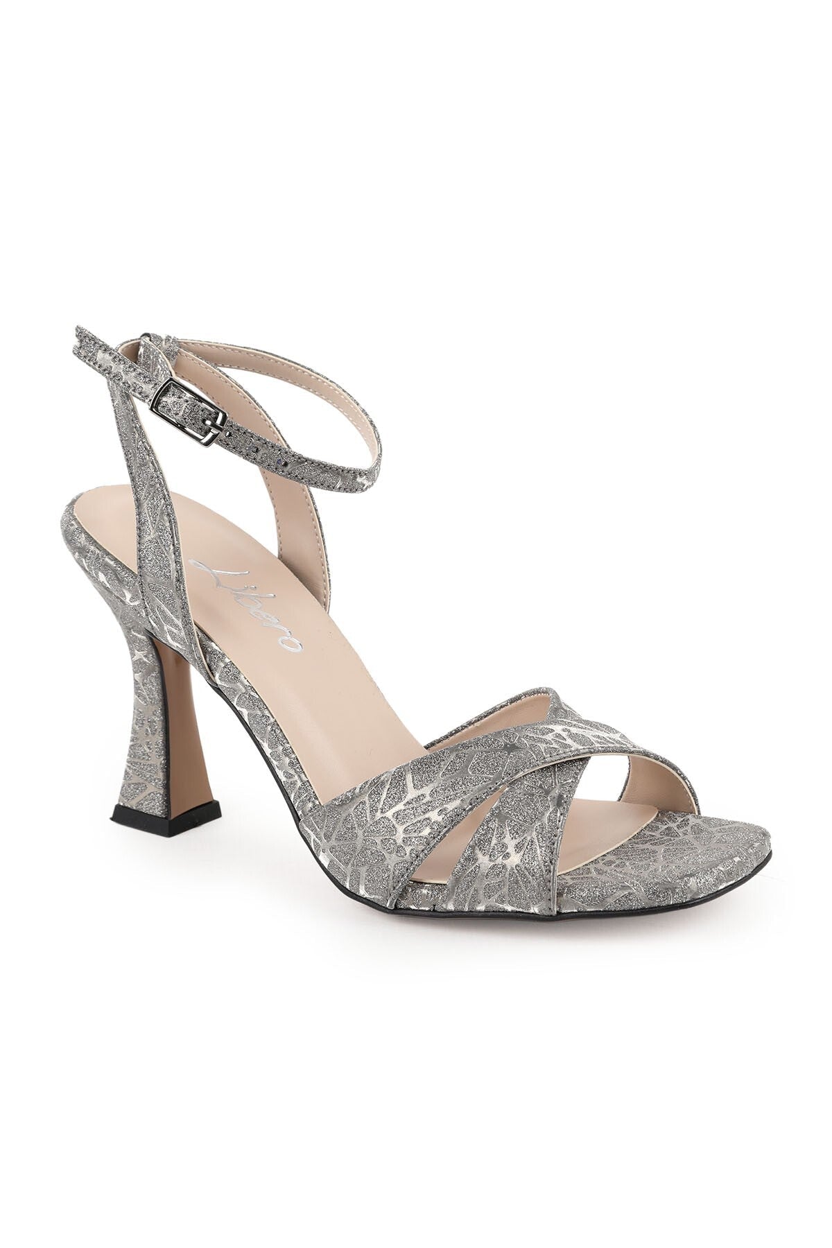 Women's Heeled Sandals Goblet Heeled Self-Patterned Square Toe Evening Shoes L072.3016 - MALLTURK