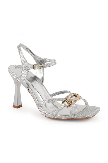 Women's Heeled Sandals Thin Heel Stone Buckle Square Toe Evening Dress Shoes L072.3017 - MALLTURK