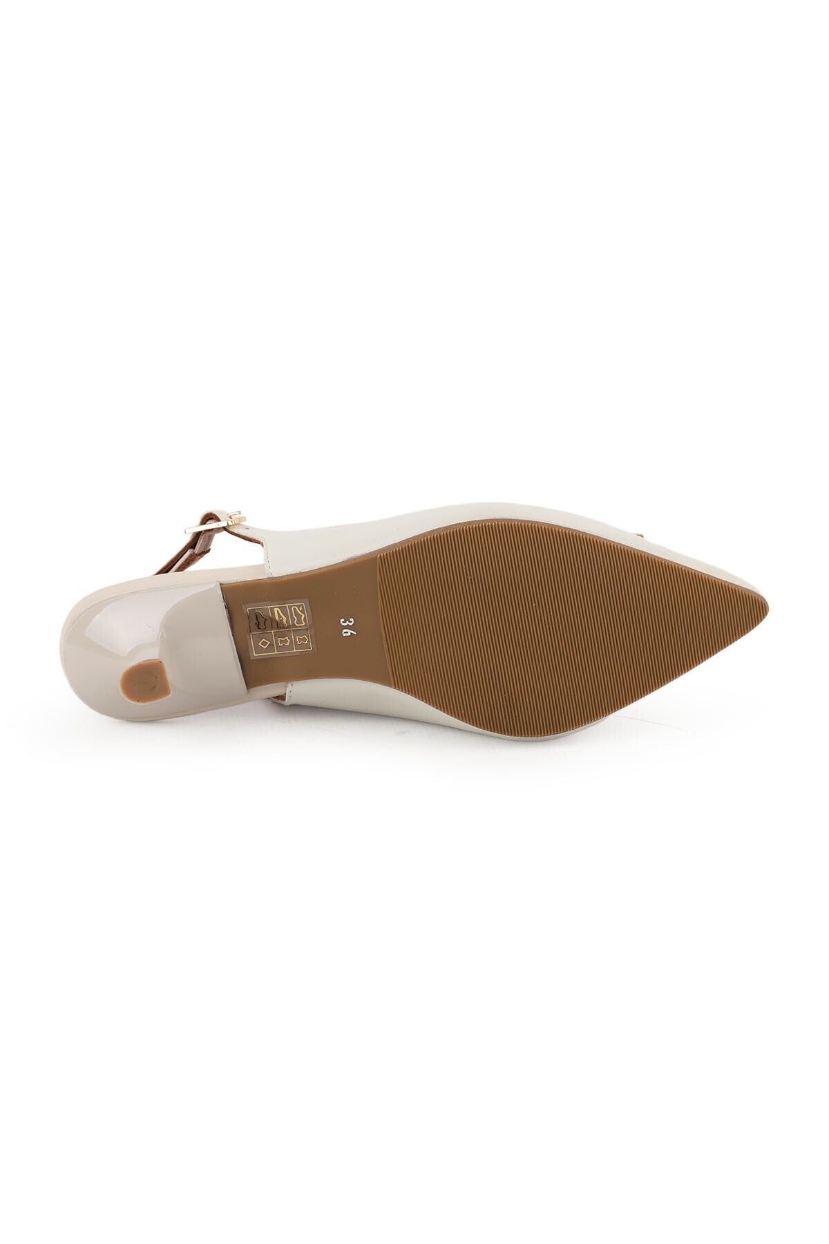 Women's Heeled Shoes Bone Genuine Leather Open Back Gold Metal Buckle Short Kitten Heel L031.261048 - MALLTURK