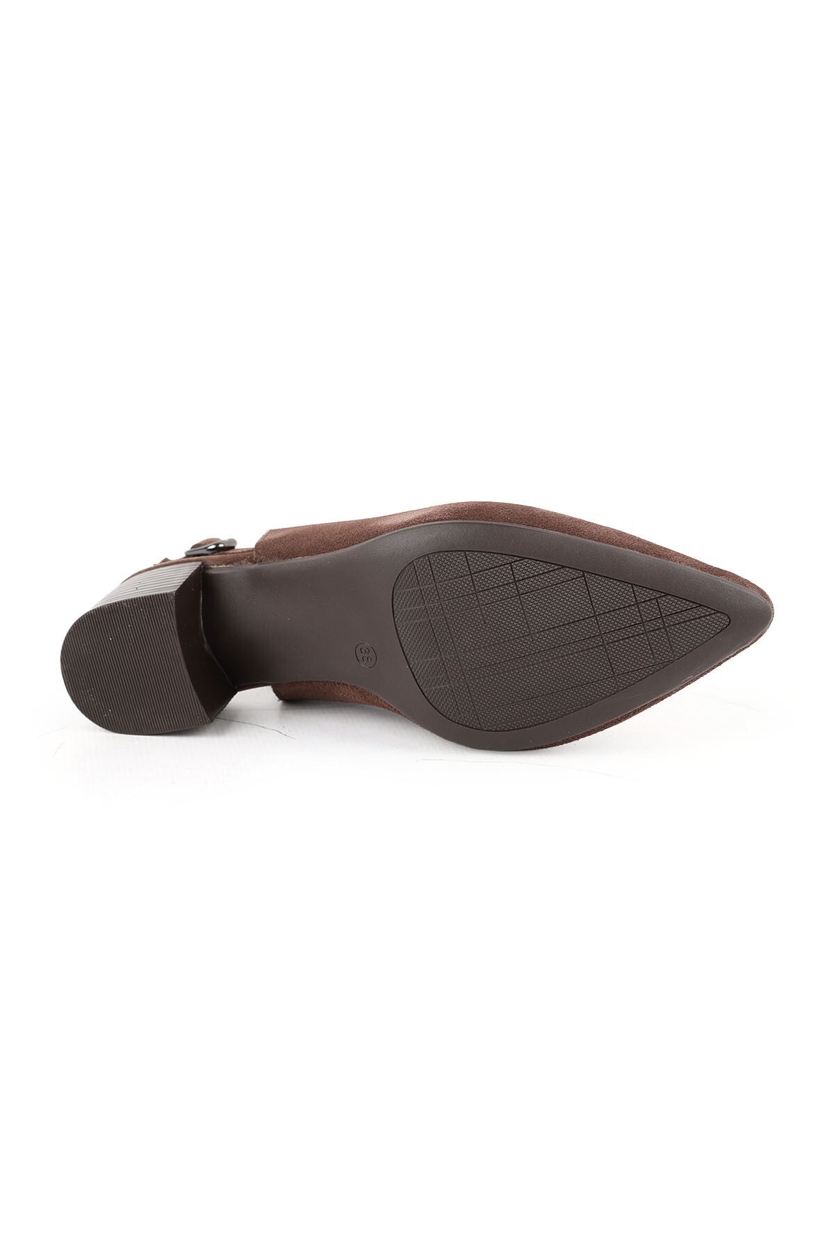 Women's Heeled Shoes Brown Genuine Suede Open Back Buckle Short Thick Block Heel L061.546 - MALLTURK