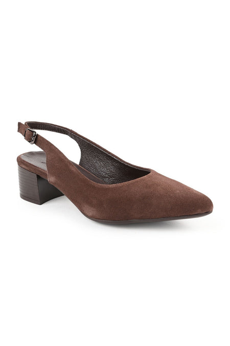 Women's Heeled Shoes Brown Genuine Suede Open Back Buckle Short Thick Block Heel L061.546 - MALLTURK