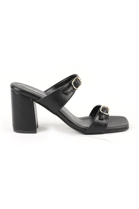 Women's Heeled Slippers Double Buckle Thick Block Heel Blunt Toe Stylish Daily Antique Jurdan Sole L085.K0615 - MALLTURK