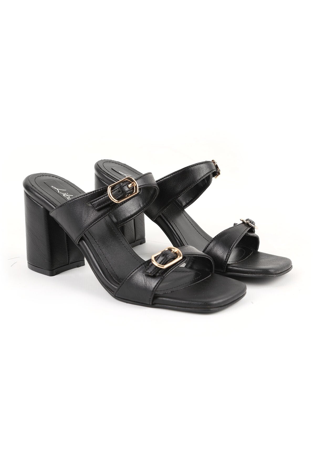Women's Heeled Slippers Double Buckle Thick Block Heel Blunt Toe Stylish Daily Antique Jurdan Sole L085.K0615 - MALLTURK