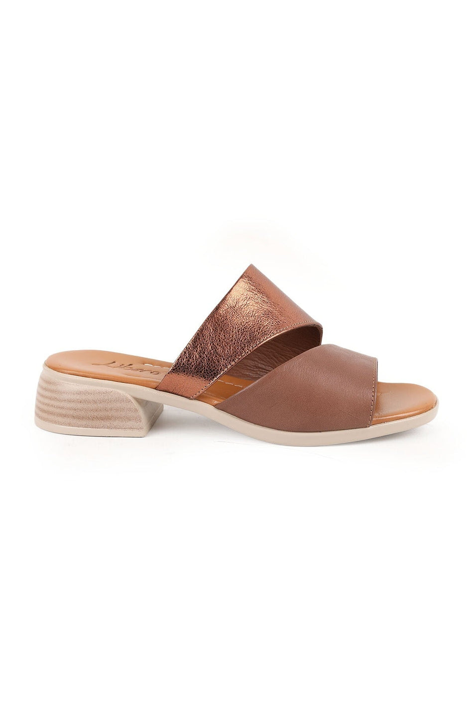 Women's Heeled Slippers Double Straps Open Toe Thick Short Heel Antique Leather L078.10201 - MALLTURK