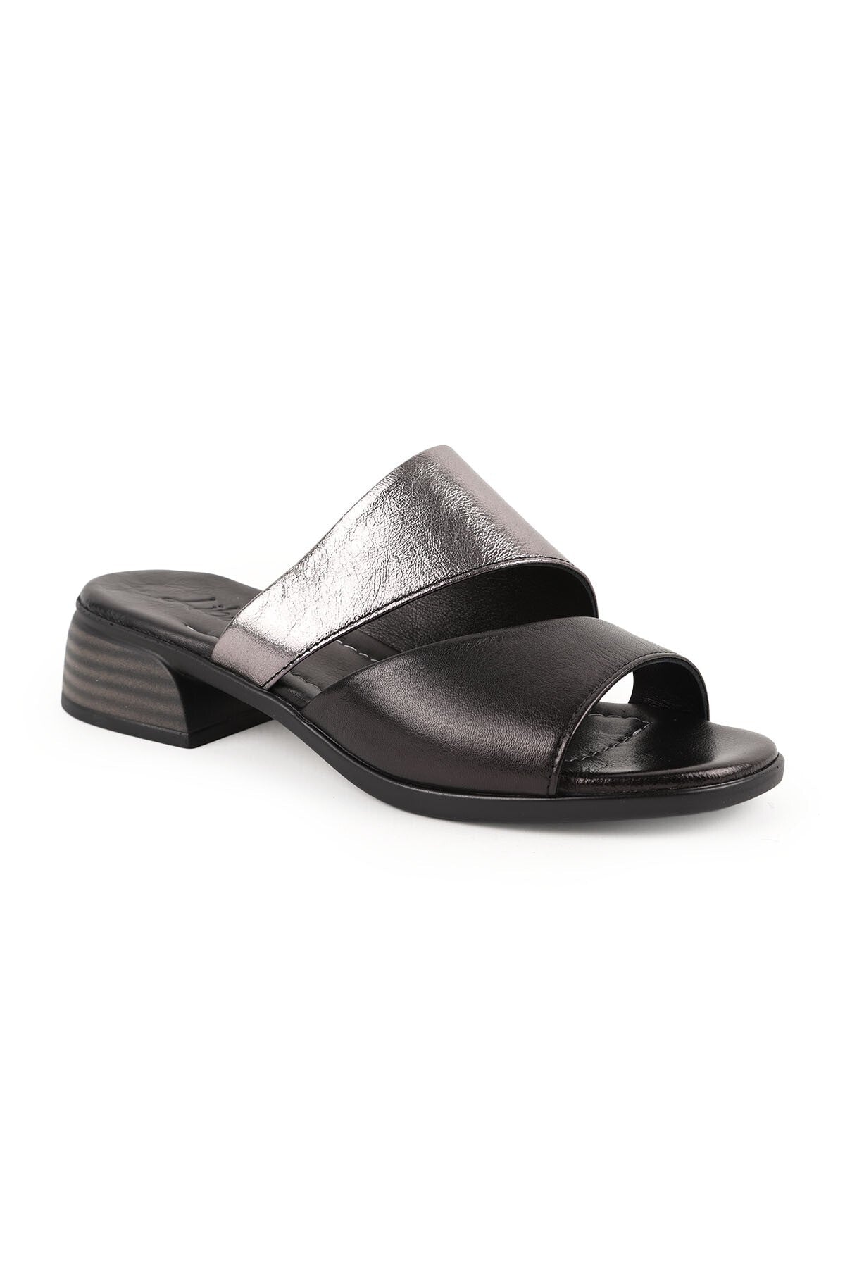 Women's Heeled Slippers Double Straps Open Toe Thick Short Heel Antique Leather L078.10201 - MALLTURK