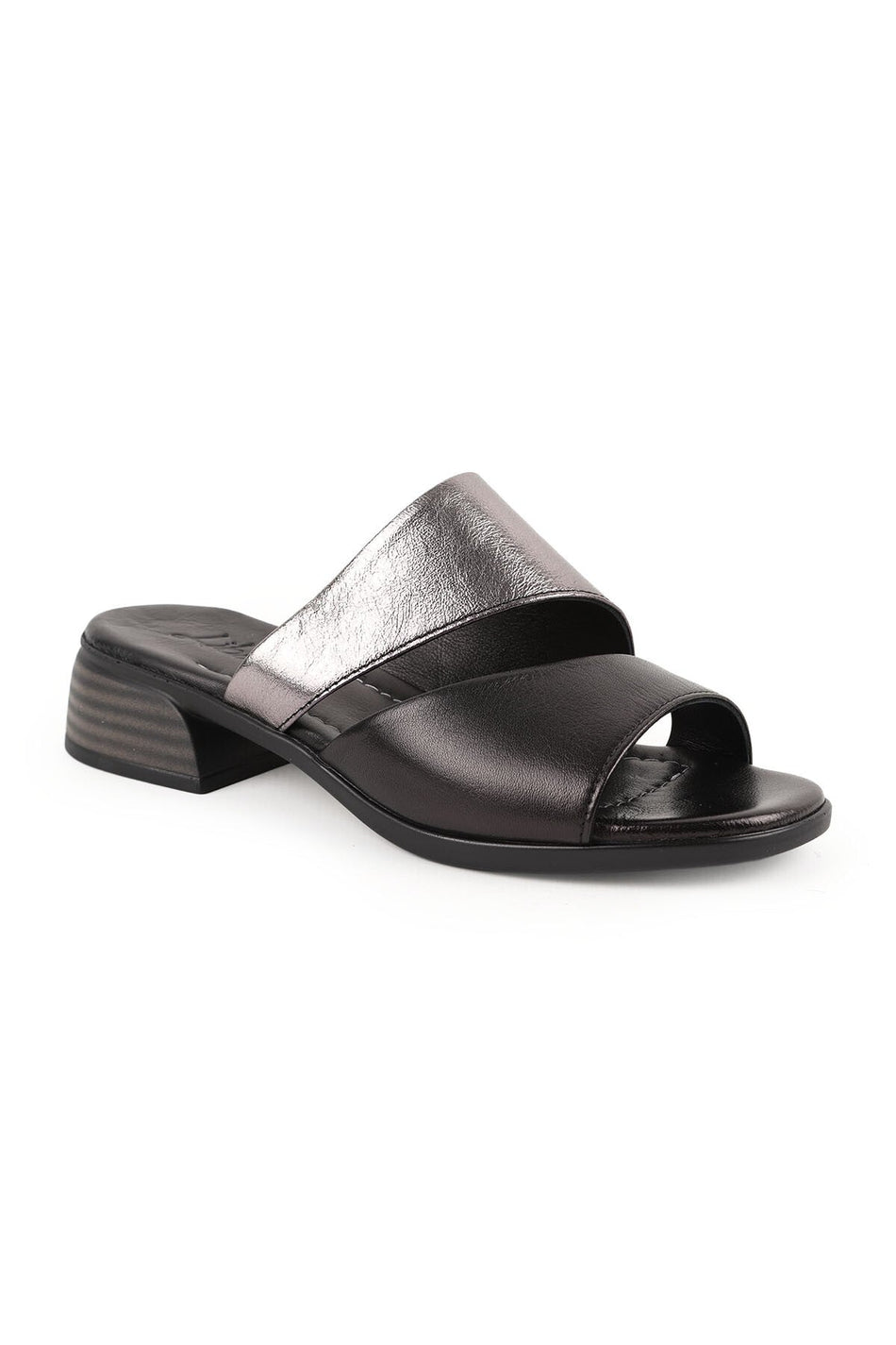 Women's Heeled Slippers Double Straps Open Toe Thick Short Heel Antique Leather L078.10201 - MALLTURK