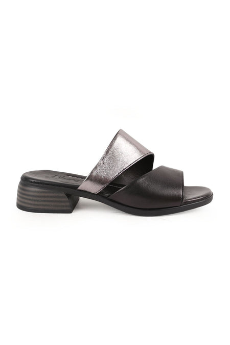 Women's Heeled Slippers Double Straps Open Toe Thick Short Heel Antique Leather L078.10201 - MALLTURK