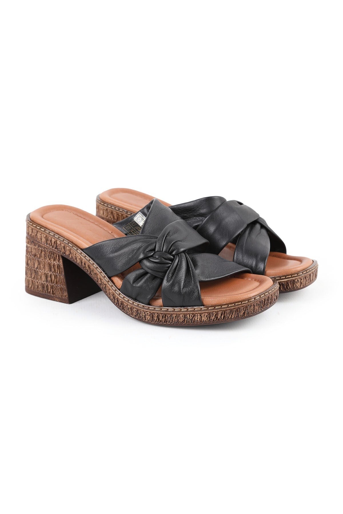 Women's Heeled Slippers Genuine Leather Knotted Straw Sole Daily Comfortable Sabo Slippers L024.260500 - MALLTURK