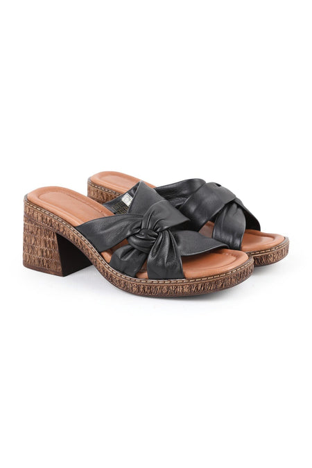 Women's Heeled Slippers Genuine Leather Knotted Straw Sole Daily Comfortable Sabo Slippers L024.260500 - MALLTURK
