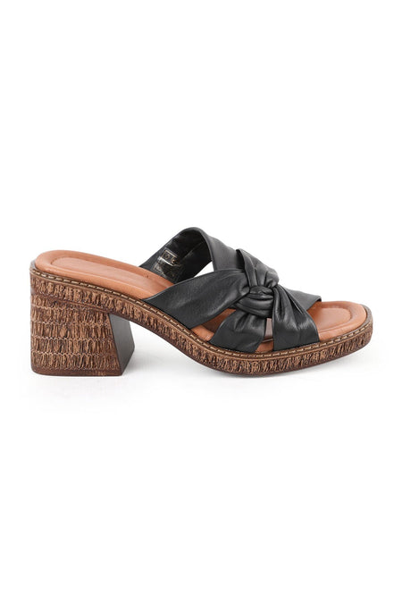 Women's Heeled Slippers Genuine Leather Knotted Straw Sole Daily Comfortable Sabo Slippers L024.260500 - MALLTURK