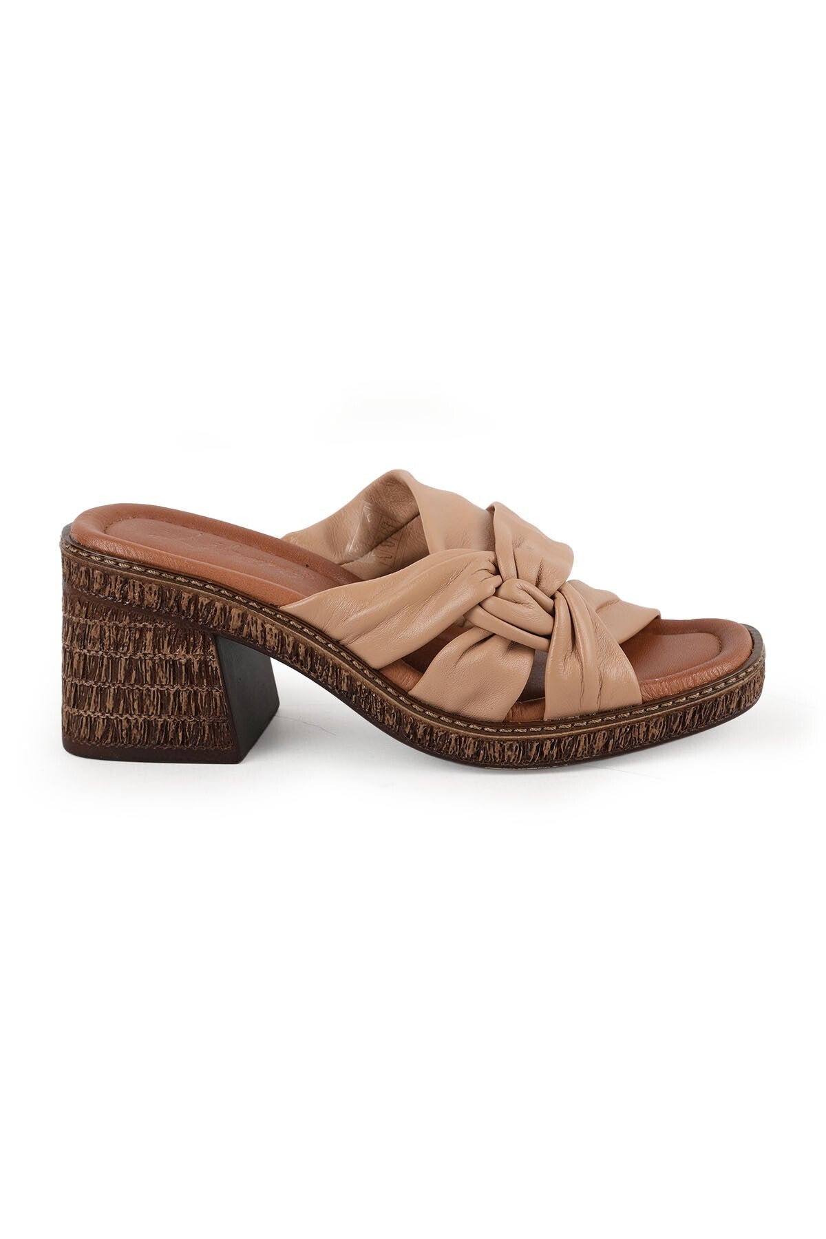 Women's Heeled Slippers Genuine Leather Knotted Straw Sole Daily Comfortable Sabo Slippers L024.260500 - MALLTURK