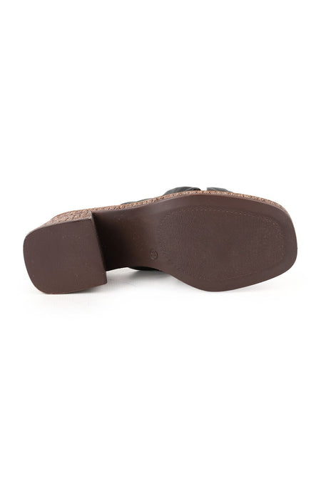 Women's Heeled Slippers Genuine Leather Knotted Straw Sole Daily Comfortable Sabo Slippers L024.260500 - MALLTURK