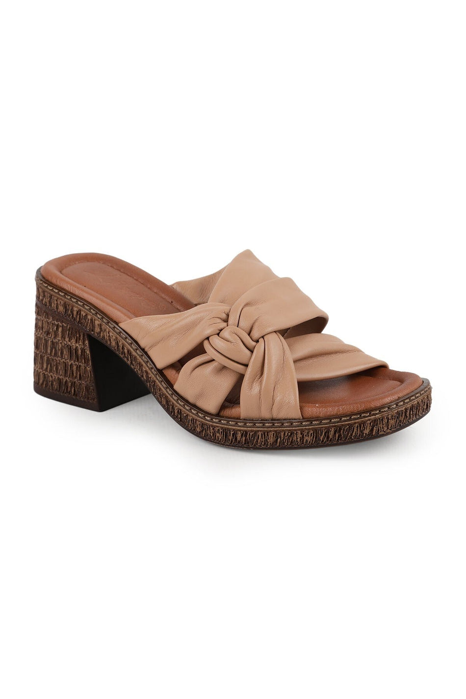 Women's Heeled Slippers Genuine Leather Knotted Straw Sole Daily Comfortable Sabo Slippers L024.260500 - MALLTURK
