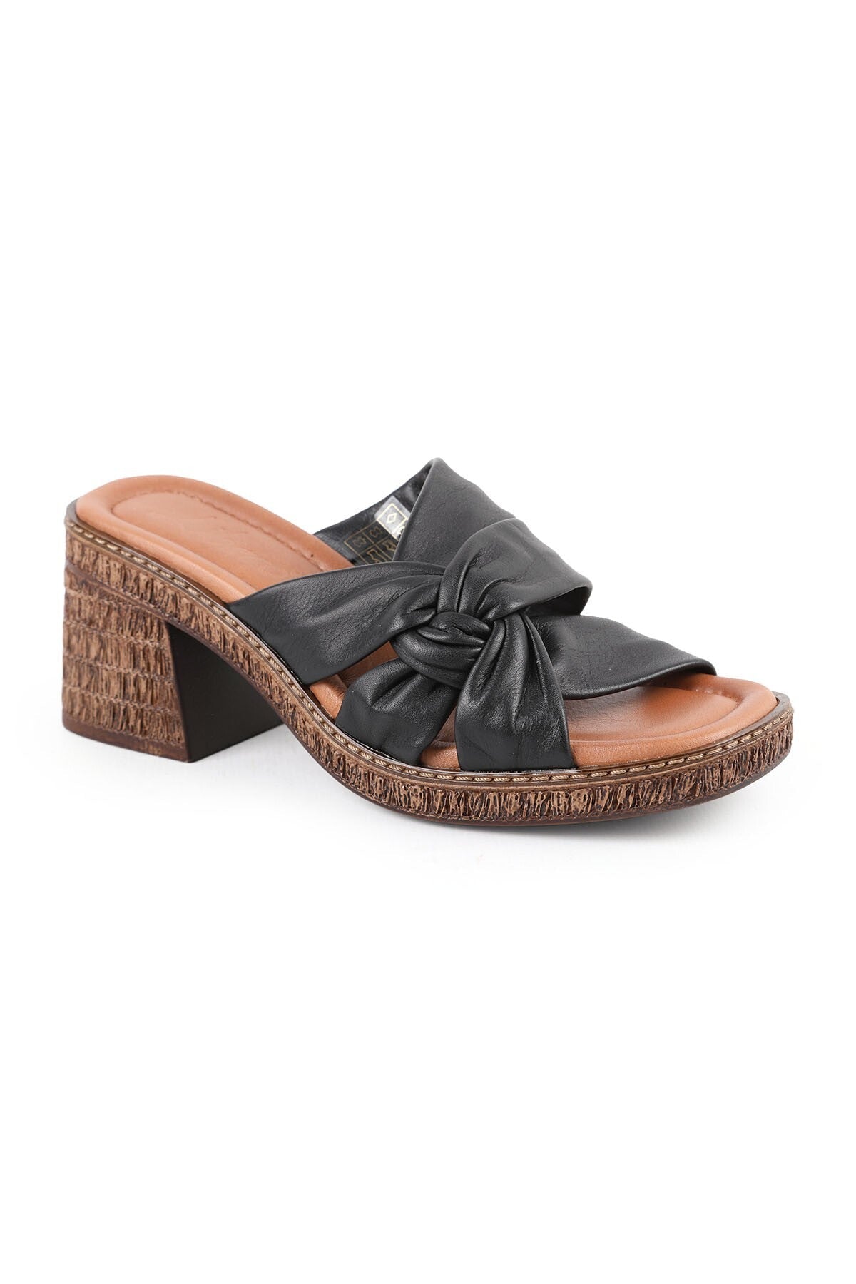 Women's Heeled Slippers Genuine Leather Knotted Straw Sole Daily Comfortable Sabo Slippers L024.260500 - MALLTURK